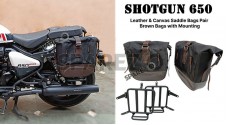 Fit For Royal Enfield Shotgun 650 Black and Brown Saddle Pannier Bags with Mounting - SPAREZO